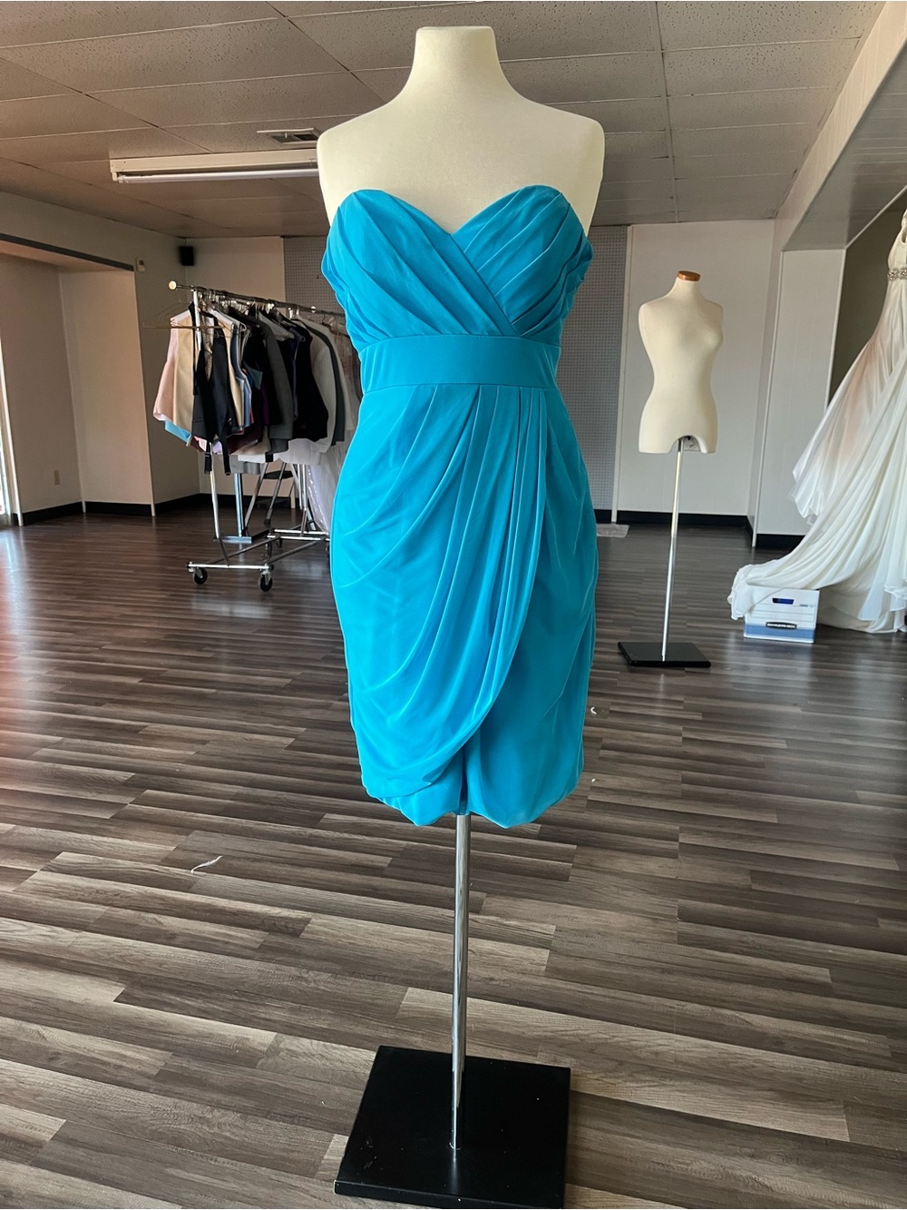 Jasmine Strapless Turquoise Pleated Cocktail Dress